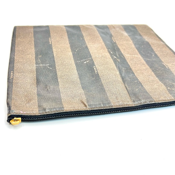 Fendi Black and Brown Striped Toiletry Bag Clutch Pouch - Picture 5 of 13